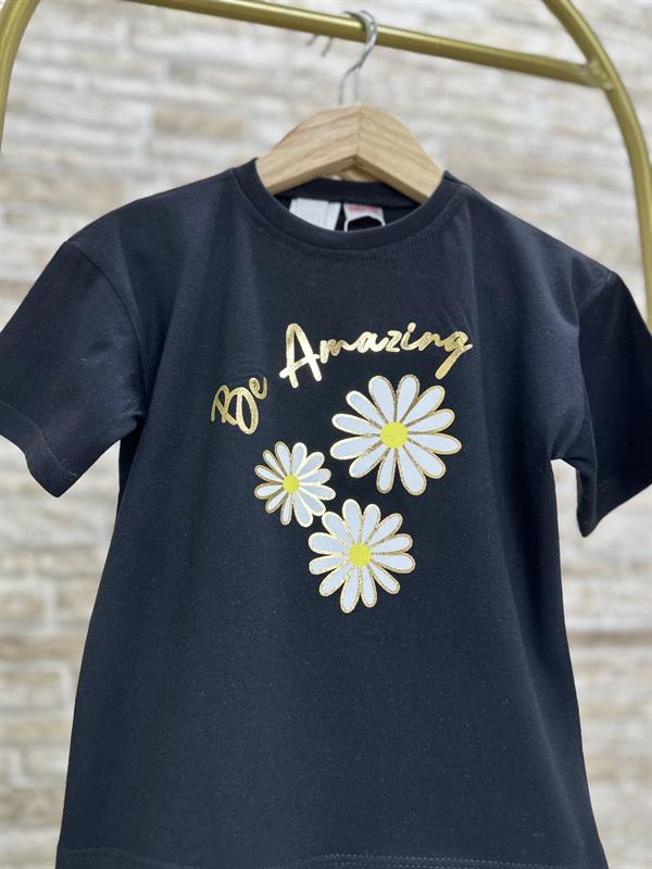 Papatyalı Siyah Fitilli Tayt Takım