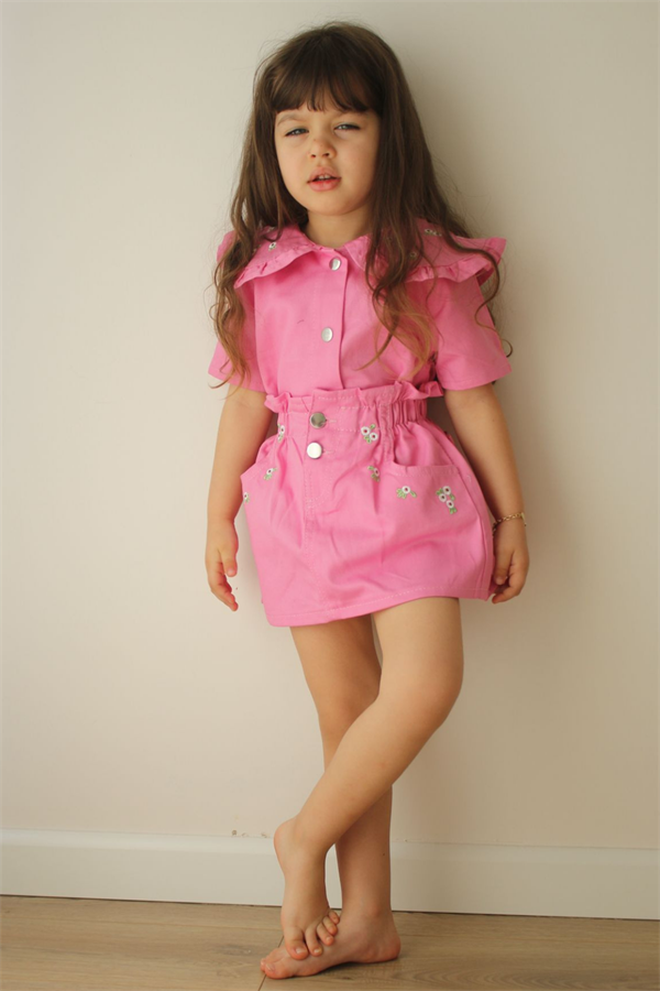 Pembe Denim Etek Takım