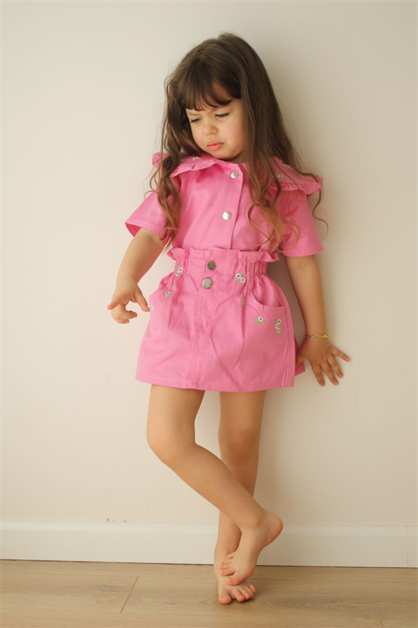 Pembe Denim Etek Takım