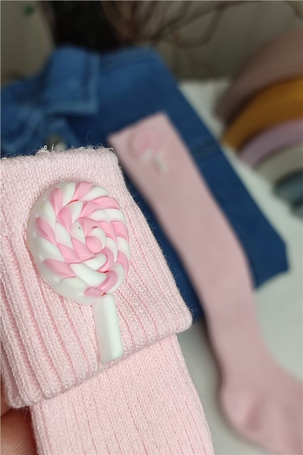 Pembe Lolipop Figürlü Çorap