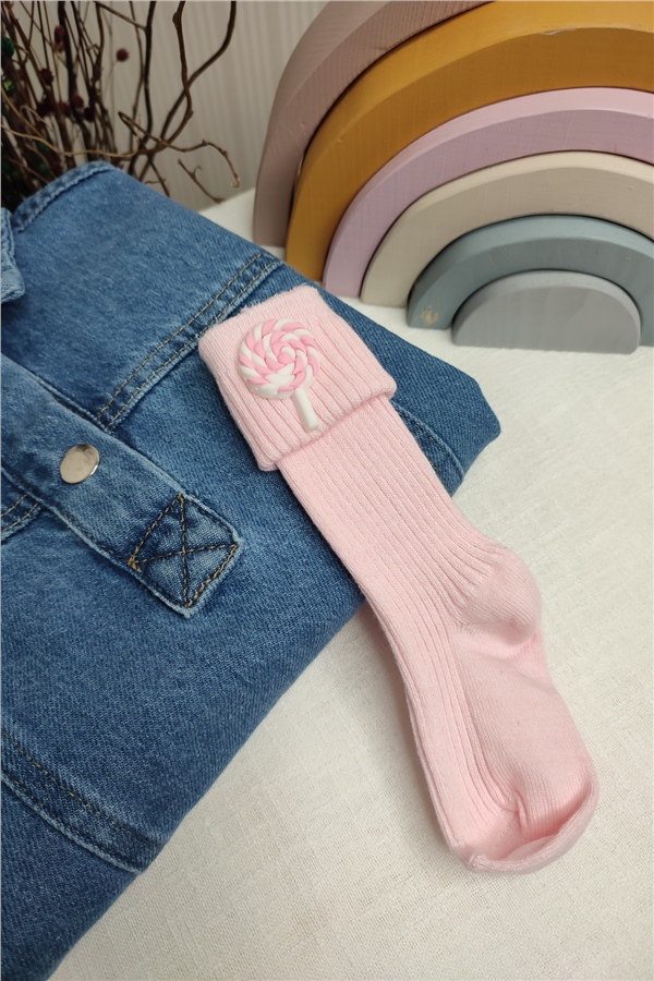 Pembe Lolipop Figürlü Çorap