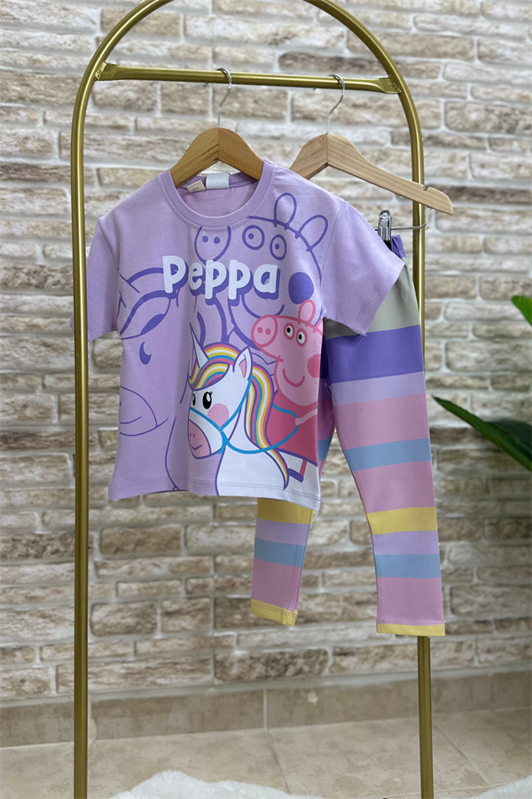 Peppa Baskı Lila Tayt Takım