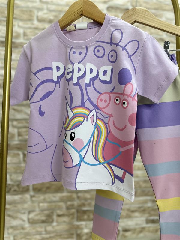 Peppa Baskı Lila Tayt Takım