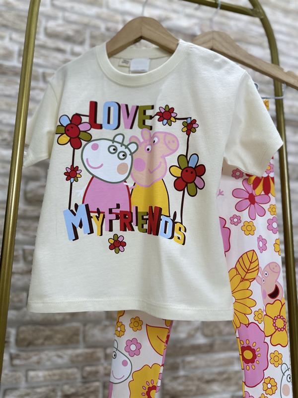 Kız Çocuk Peppa Baskı Renkli Tayt Takım