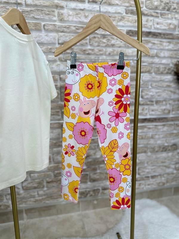 Kız Çocuk Peppa Baskı Renkli Tayt Takım
