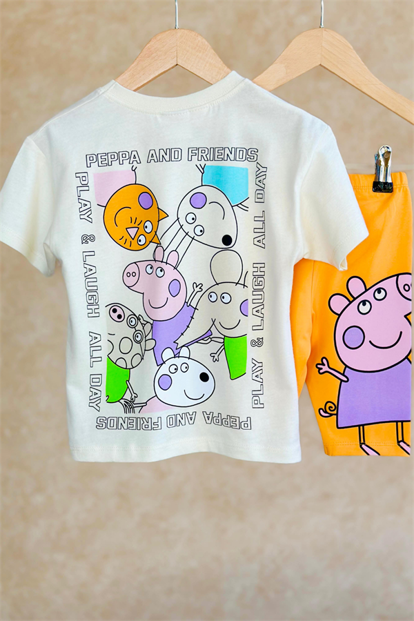 Peppa Oranj Biker Penye Tayt Takım