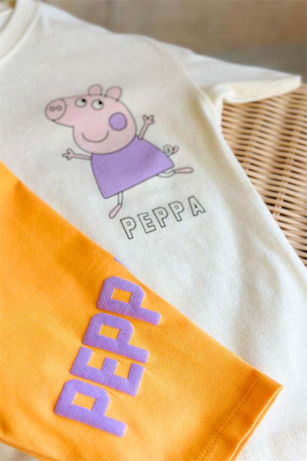 Peppa Oranj Biker Penye Tayt Takım