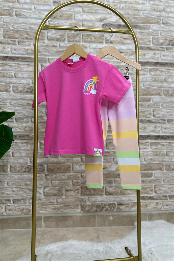 Peppa Renkli Pembe Tayt Takım