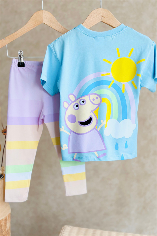 Peppa Renkli Turkuaz Tayt Takım