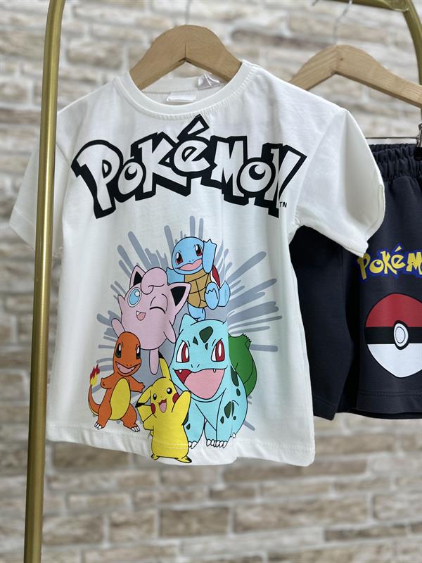 Pokemon Beyaz Antrasit Şortlu Takım