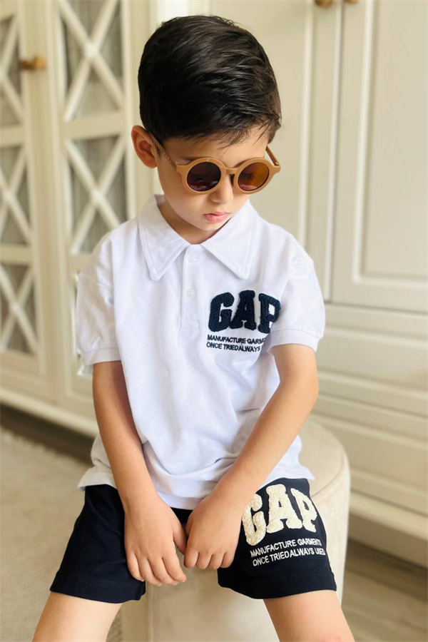 Polo Yaka Gap Siyah Beyaz Şortlu Takım