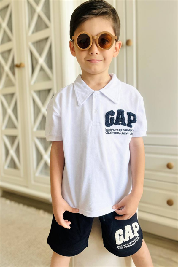 Polo Yaka Gap Siyah Beyaz Şortlu Takım
