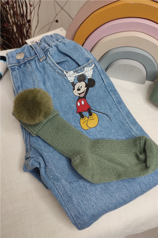 Ponponlu Haki Diz Altı Çorap