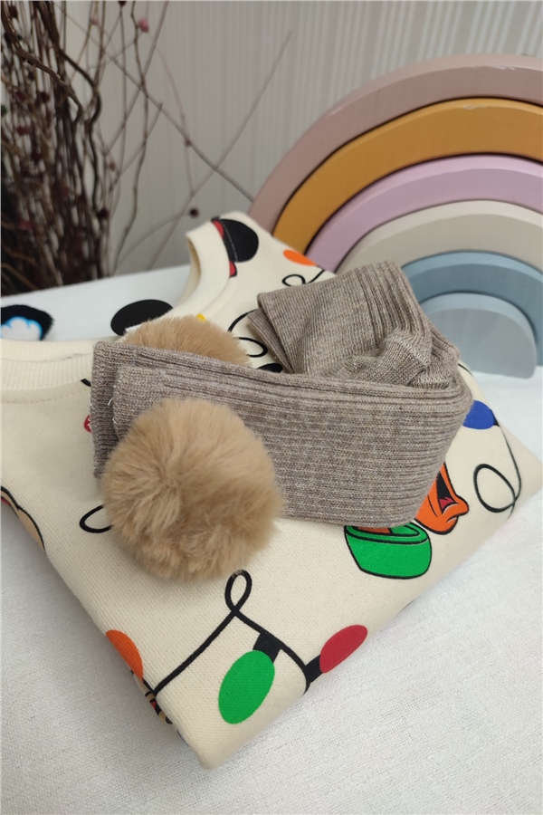 Ponponlu Kahve Diz Altı Çorap