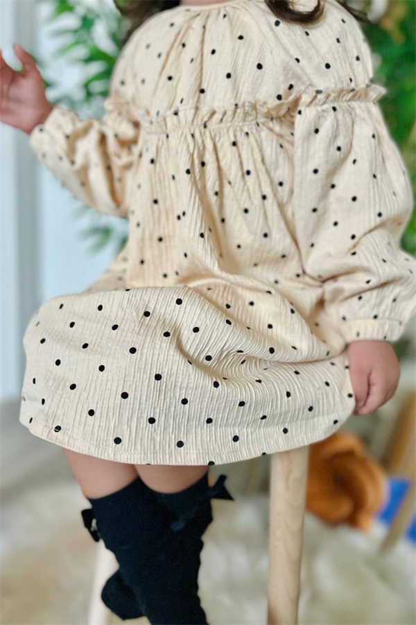 Puantiye Detaylı Krem Elbise