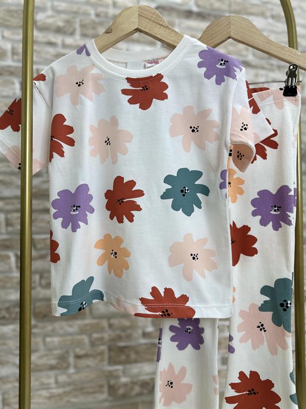 Renkli Çiçekli İspanyol Fitilli Tayt Takım