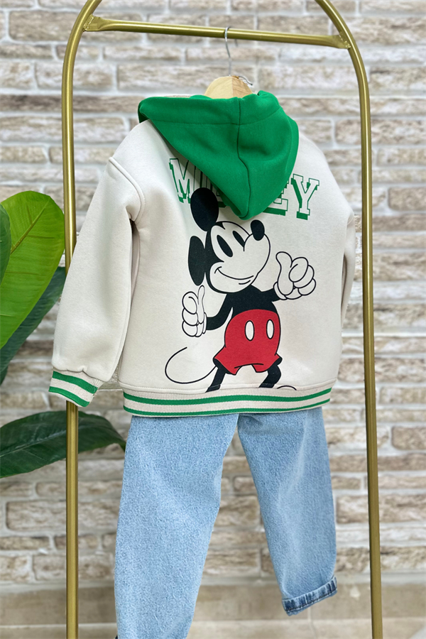 Şardonlu Mickey Yeşil Kolej Ceket