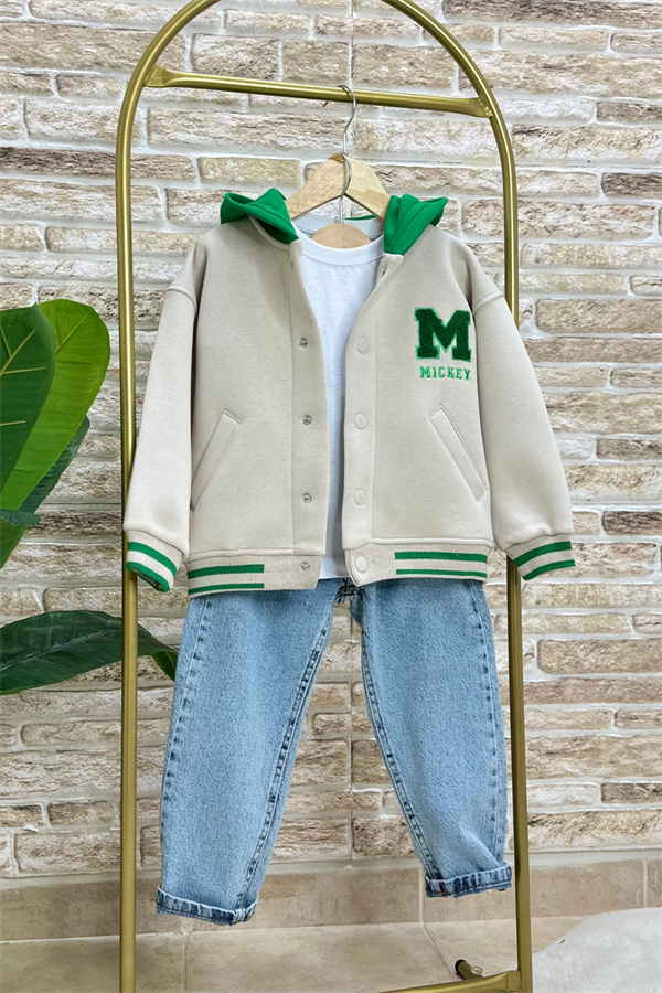 Şardonlu Mickey Yeşil Kolej Ceket