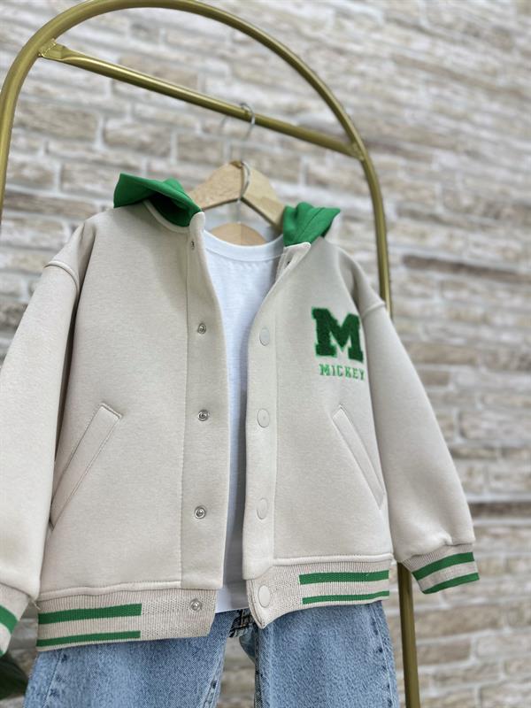 Şardonlu Mickey Yeşil Kolej Ceket