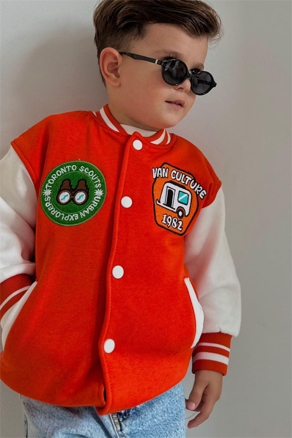 Erkek Çocuk Şardonlu Nakışlı Oranj Kolej Ceket