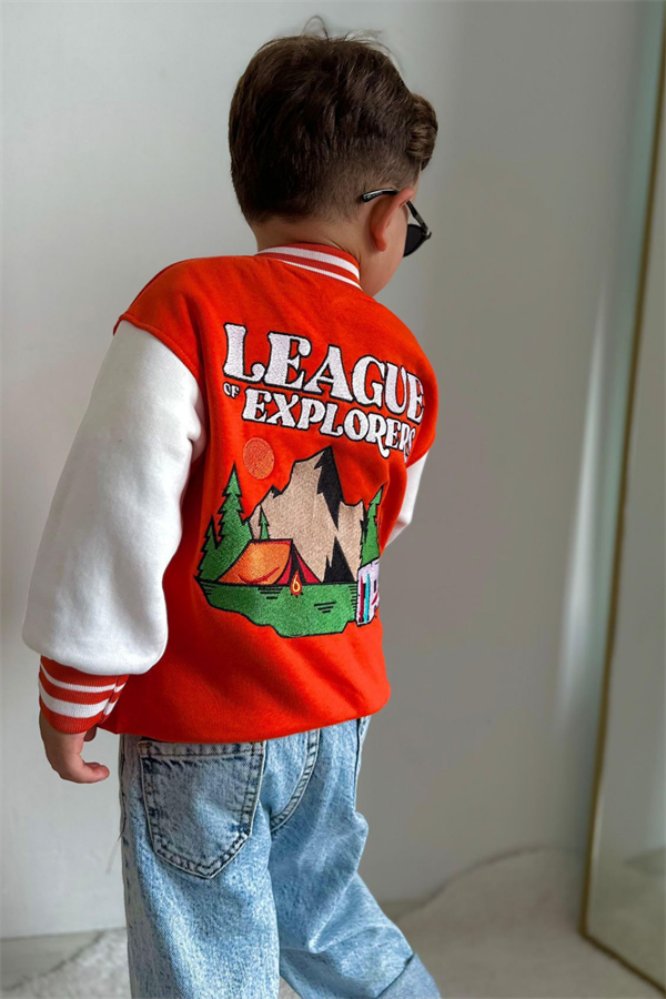 Erkek Çocuk Şardonlu Nakışlı Oranj Kolej Ceket