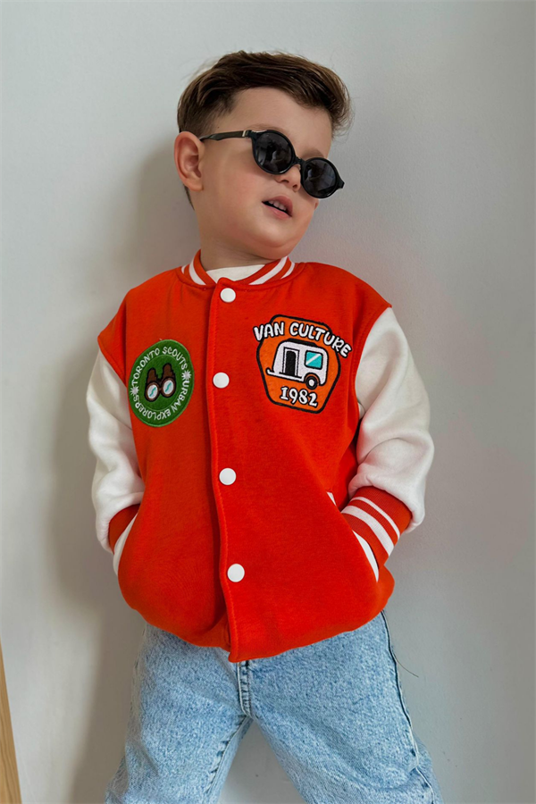 Erkek Çocuk Şardonlu Nakışlı Oranj Kolej Ceket