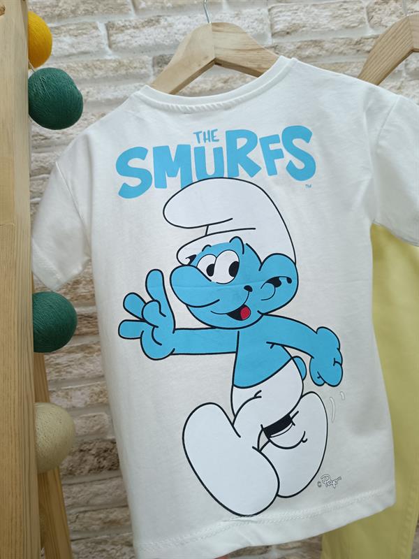 Unisex Çocuk Şirinler Baskılı Beyaz Tshirt