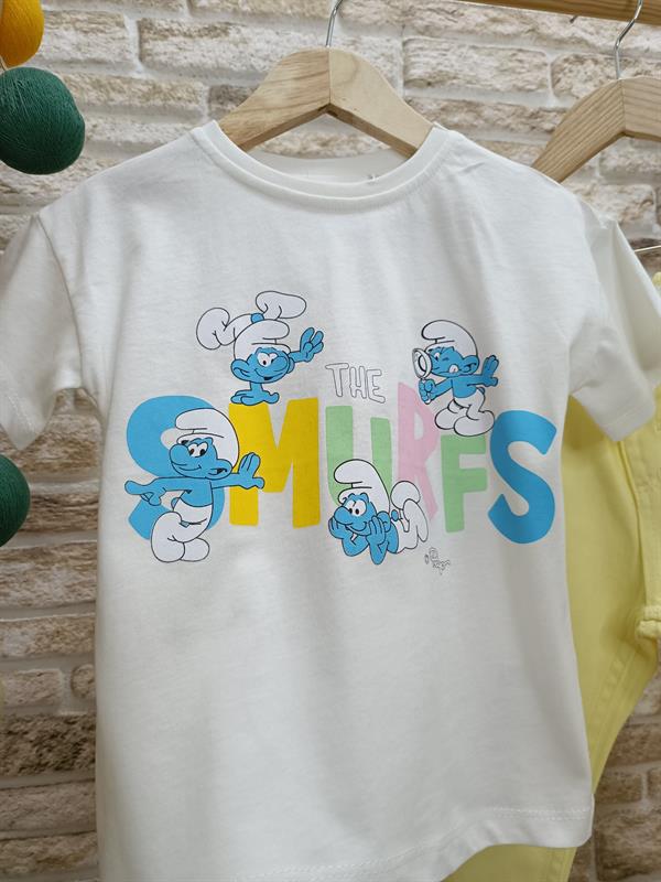 Unisex Çocuk Şirinler Baskılı Beyaz Tshirt