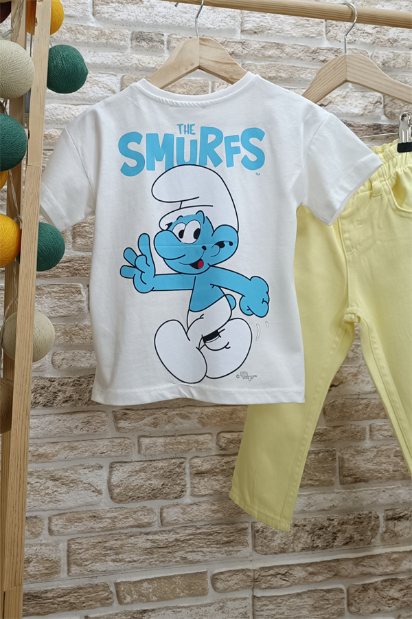 Unisex Çocuk Şirinler Baskılı Beyaz Tshirt