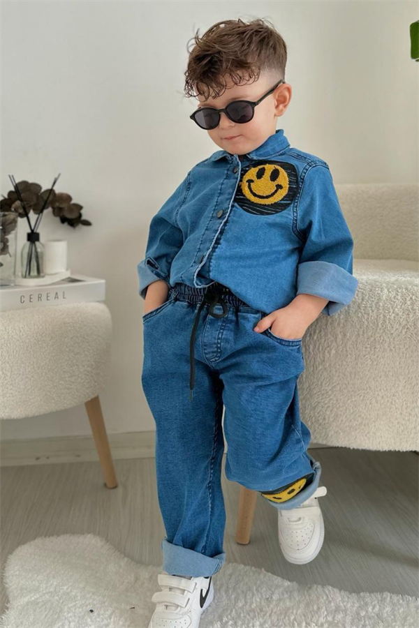Smile Baskı Denim İkili Takım