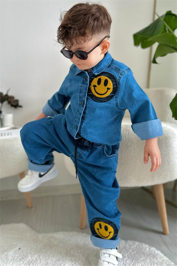 Smile Baskı Denim İkili Takım