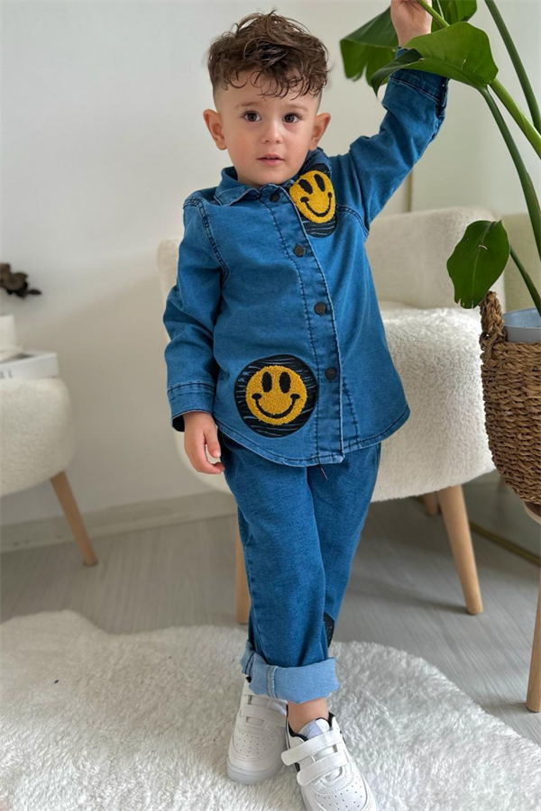 Smile Baskı Denim İkili Takım