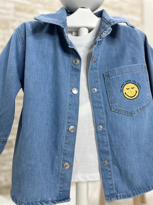 Smile Baskılı Kot Gömlek 