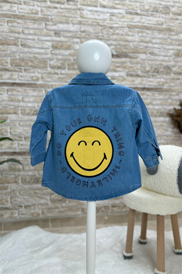 Smile Baskılı Kot Gömlek 