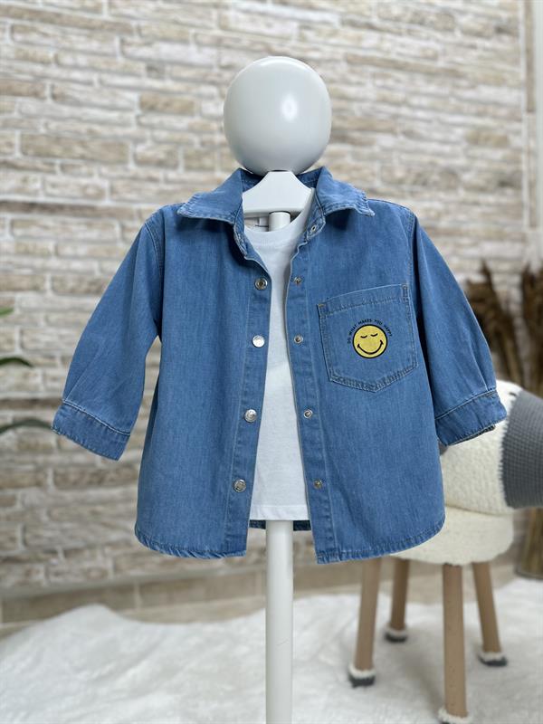 Smile Baskılı Kot Gömlek 