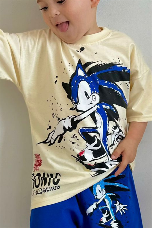 Sonic Baskılı Lacivert Şortlu Takım