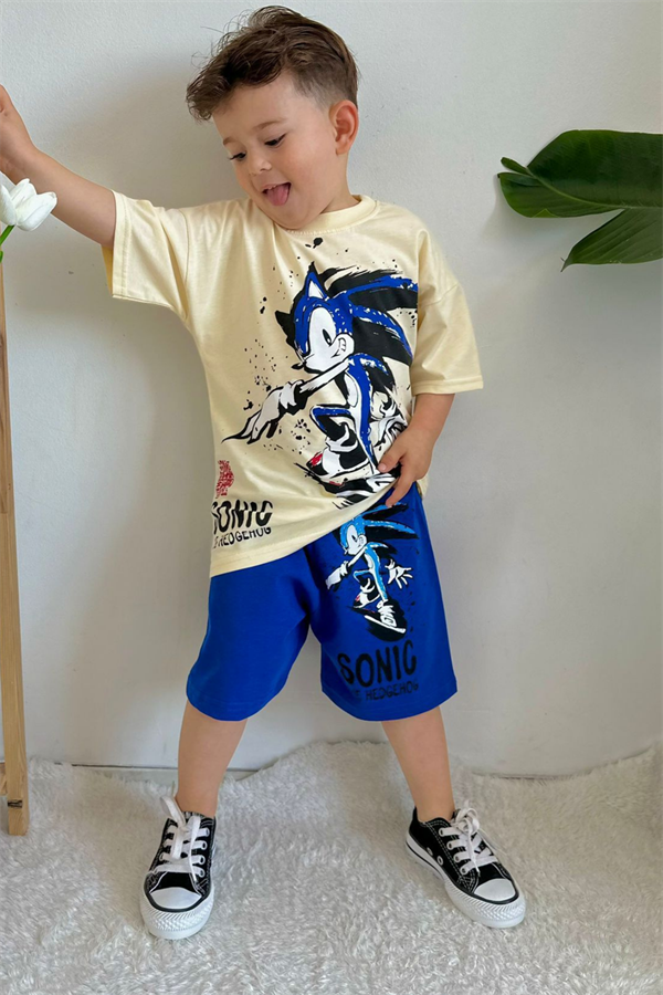Sonic Baskılı Lacivert Şortlu Takım