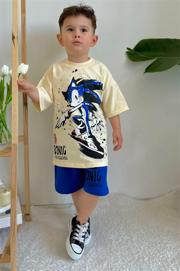 Sonic Baskılı Lacivert Şortlu Takım