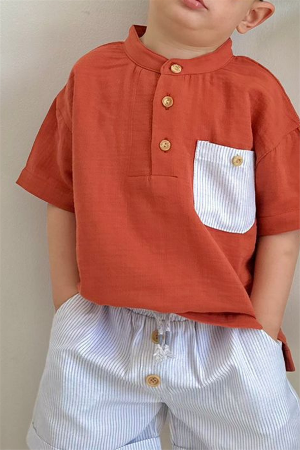 Şortlu 3 Düğme Gömlek Kiremit Takım