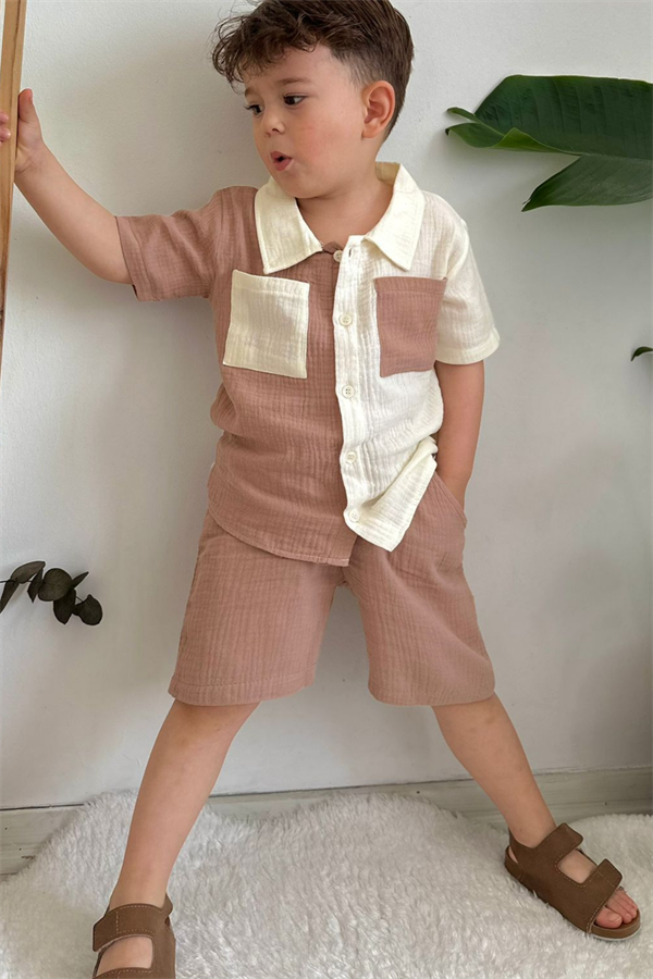 Şortlu Gömlekli Açık kahveli Takım