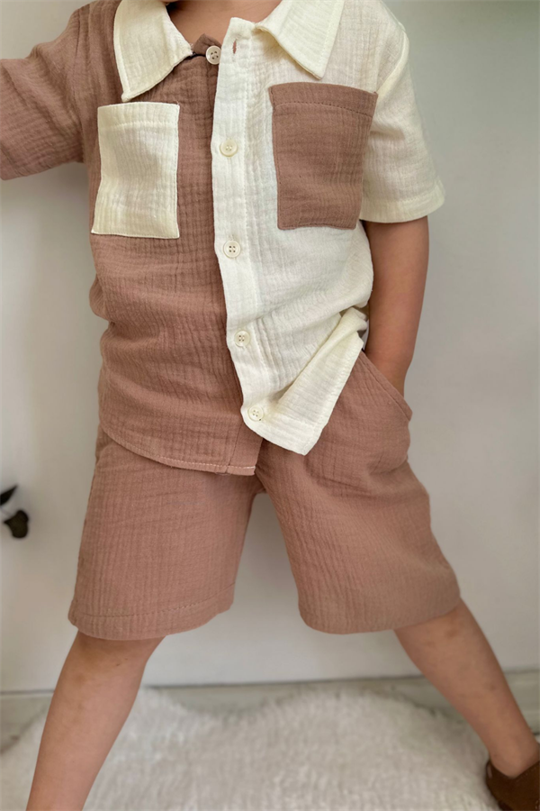 Şortlu Gömlekli Açık kahveli Takım