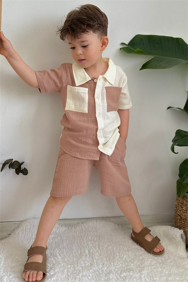 Şortlu Gömlekli Açık kahveli Takım