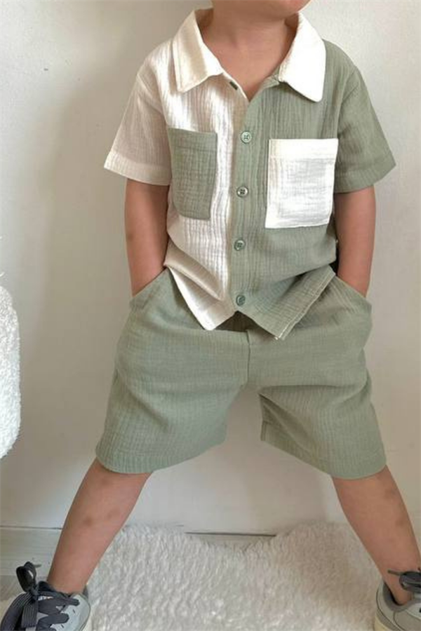 Şortlu Gömlekli Yeşil Beyaz Takım