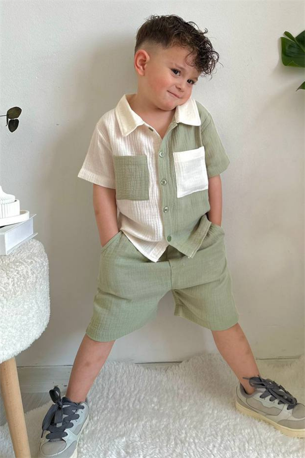 Şortlu Gömlekli Yeşil Beyaz Takım