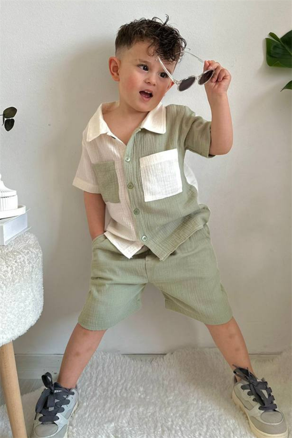 Şortlu Gömlekli Yeşil Beyaz Takım