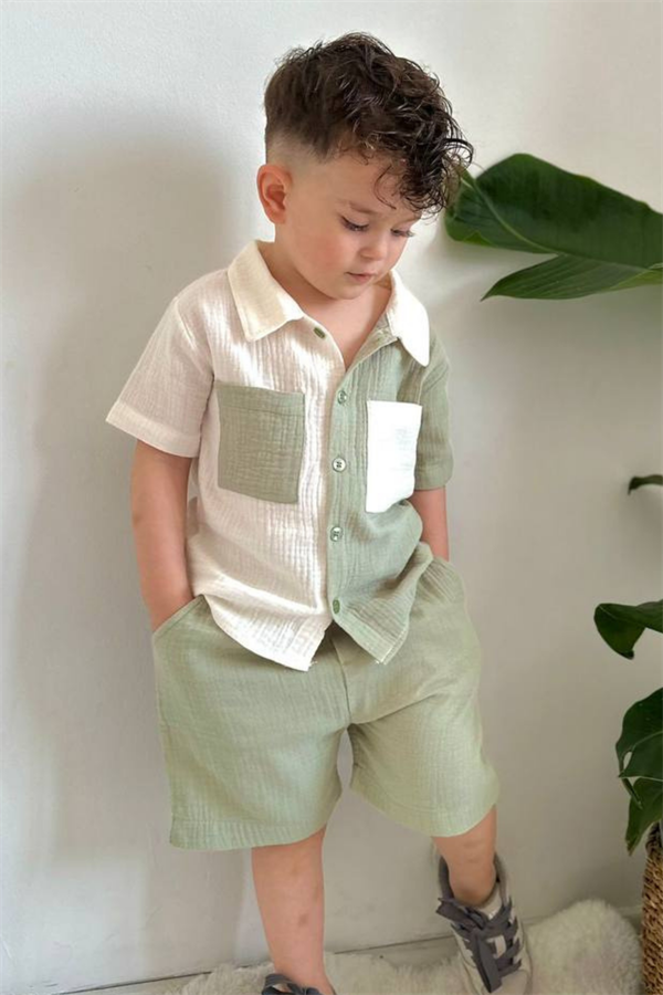 Şortlu Gömlekli Yeşil Beyaz Takım