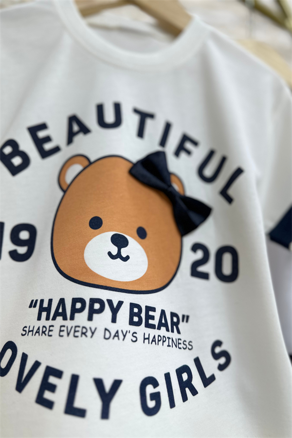 Teddy Bear Baskılı Beyaz Etek Takım
