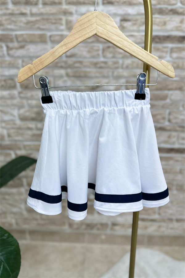 Teddy Bear Baskılı Beyaz Etek Takım