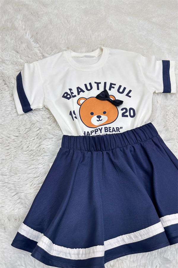 Kız Çocuk Teddy Bear Baskılı Lacivert Etek Takım