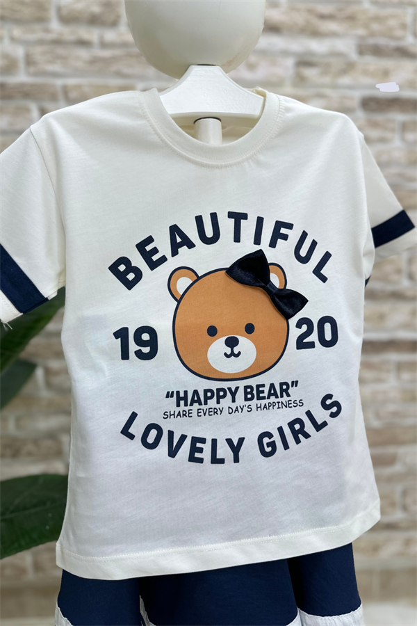 Kız Çocuk Teddy Bear Baskılı Lacivert Etek Takım